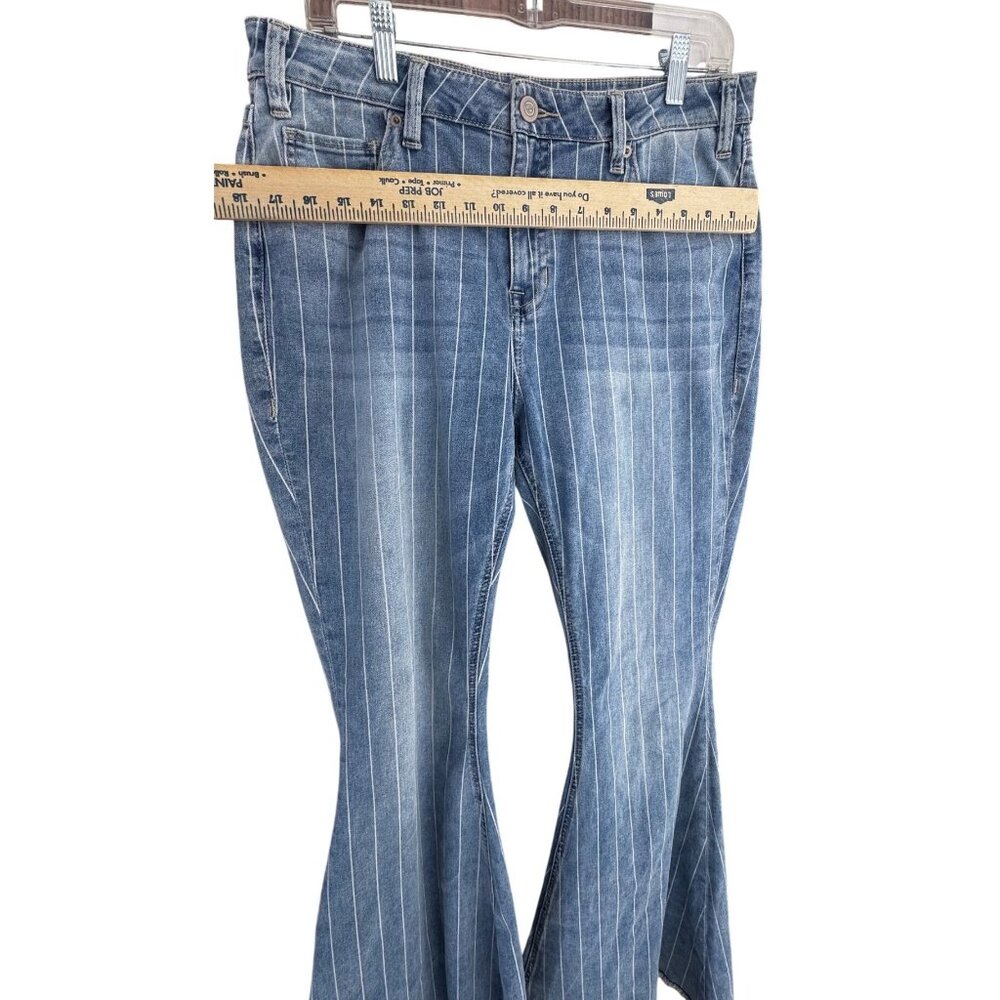 Rock & Roll Denim High Rise Bell Bottom Jeans W32 L34 Striped Frayed Hem - Picture 2 of 10